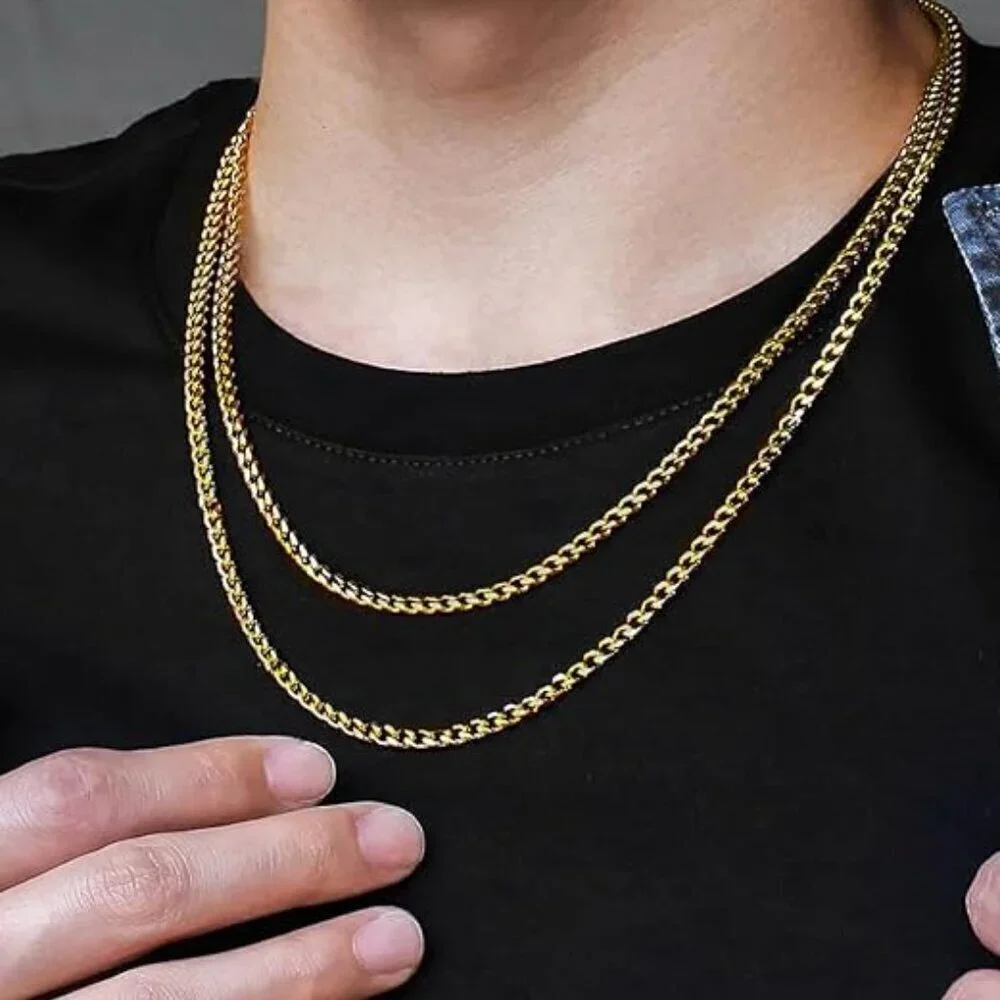Miami Cuban Link Chain Necklace for Men Gold Plated 3mm-gold Stainless Steel